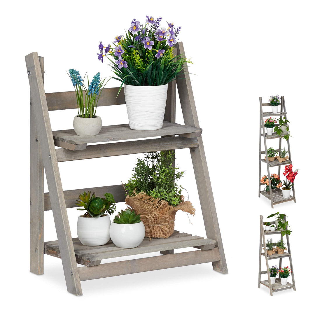 Relaxdays Blumentreppe, 2-stufig, Blumenleiter Holz, klappbar, Leiterregal für Pflanzen, HBT: 51,5 x