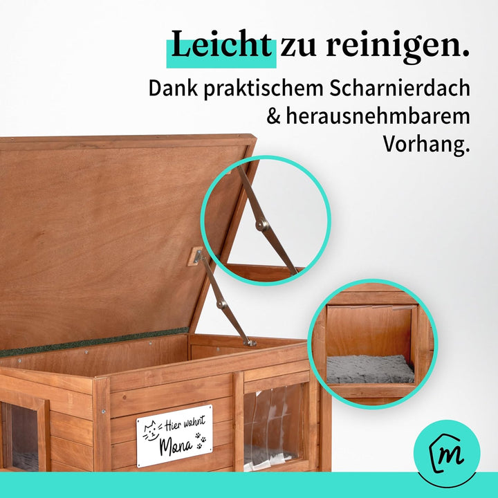 Katzenhaus Outdoor Winterfest isoliert - Robustes Katzenhaus für draussen aus Fichtenholz - Wasserdi