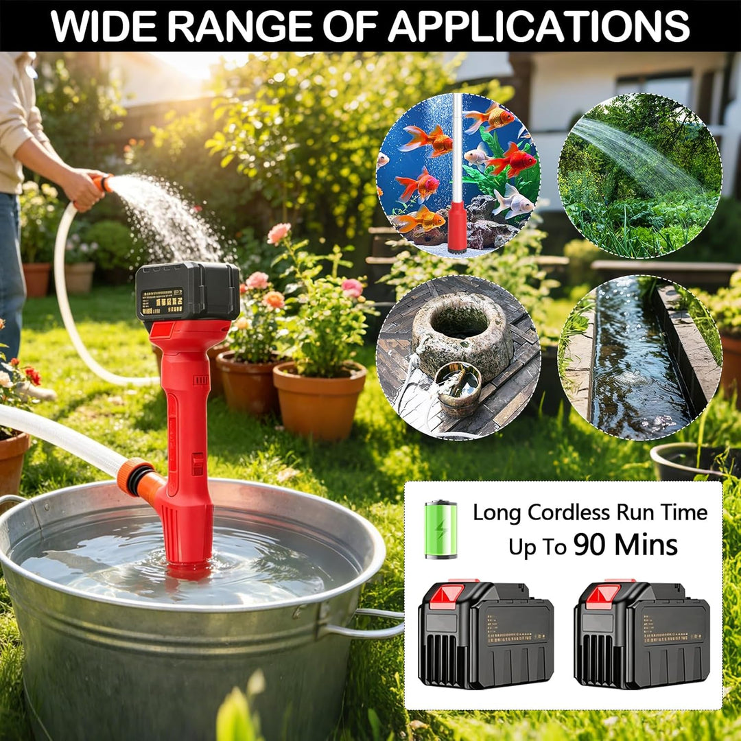 Akku Regenfasspumpe Wasserpumpe,Kabellose Stab Wassertransferpumpe mit 2 x Akkus,2000L/h Förderleist