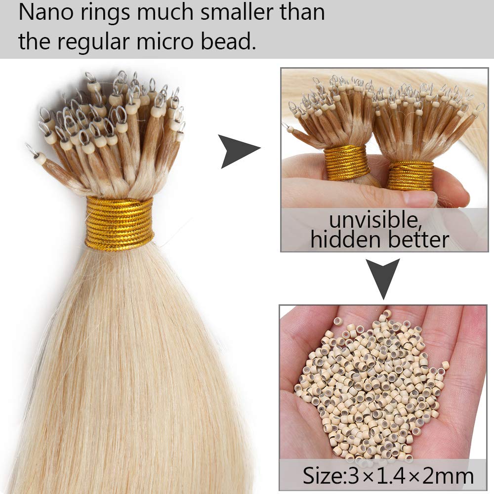 SEGO Nanoring Extension Echthaar 1g Loop Haarverlängerung Haarteile 50 Strähnen Glatt 100% Remy Huma