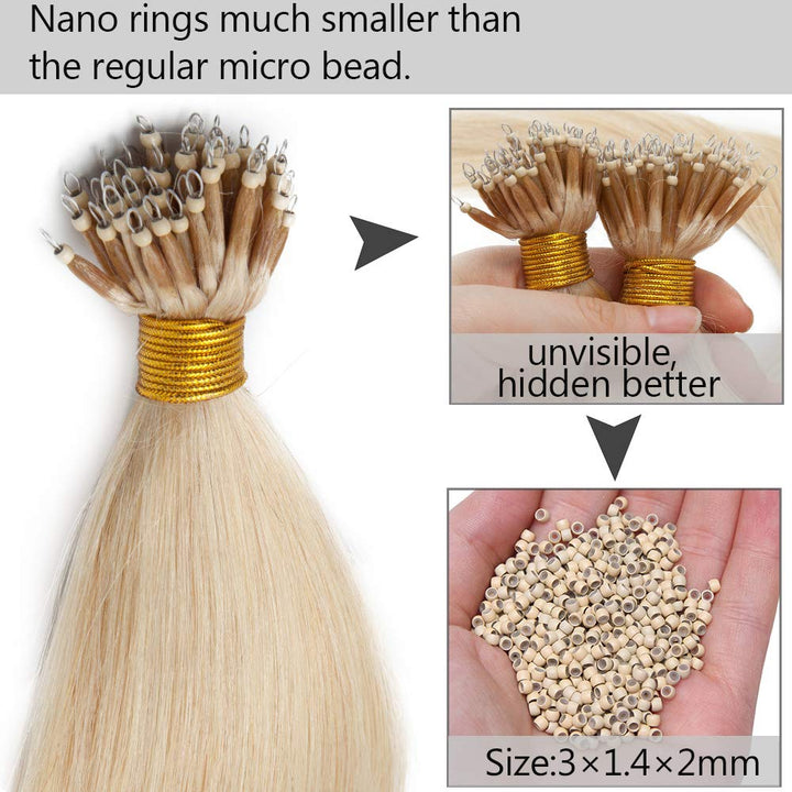 SEGO Nanoring Extension Echthaar 1g Loop Haarverlängerung Haarteile 50 Strähnen Glatt 100% Remy Huma