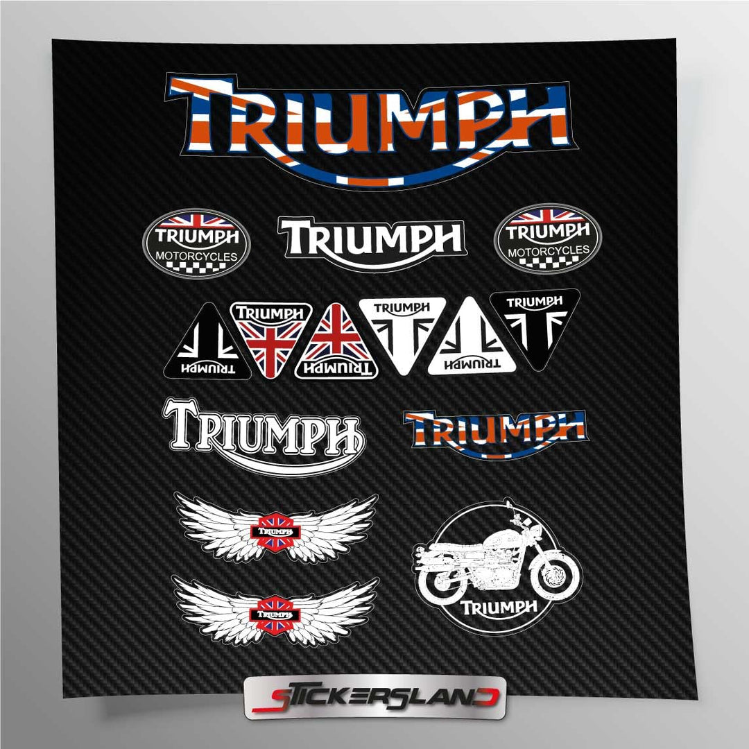 Aufkleber-Set, kompatibel mit Triumph-Rahmenverkleidungen auf schwarzem Hintergrund | für den persön