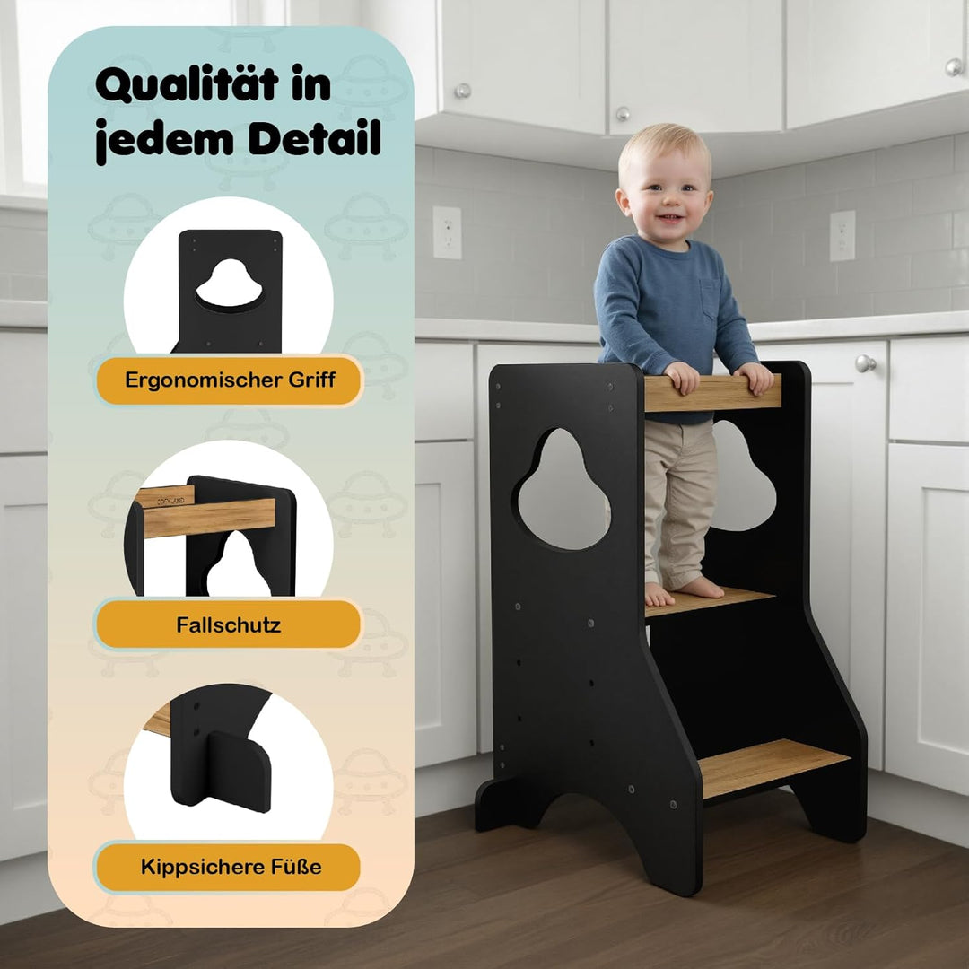 COSYLAND Lernturm ab 1 Jahr - Learning Tower - Höhenverstellbar Montessori Lernturm mit Kippschutz,
