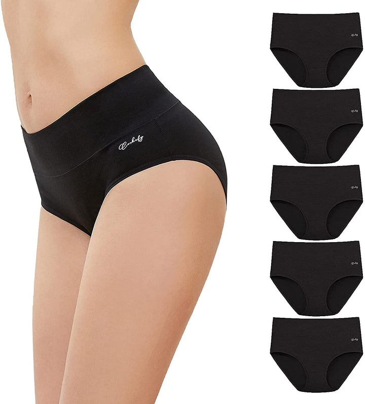 anqier Unterhosen Damen, 5er Pack Stretch Baumwolle Hohe Taille Slips Damen Atmungsaktiv Panties Wei