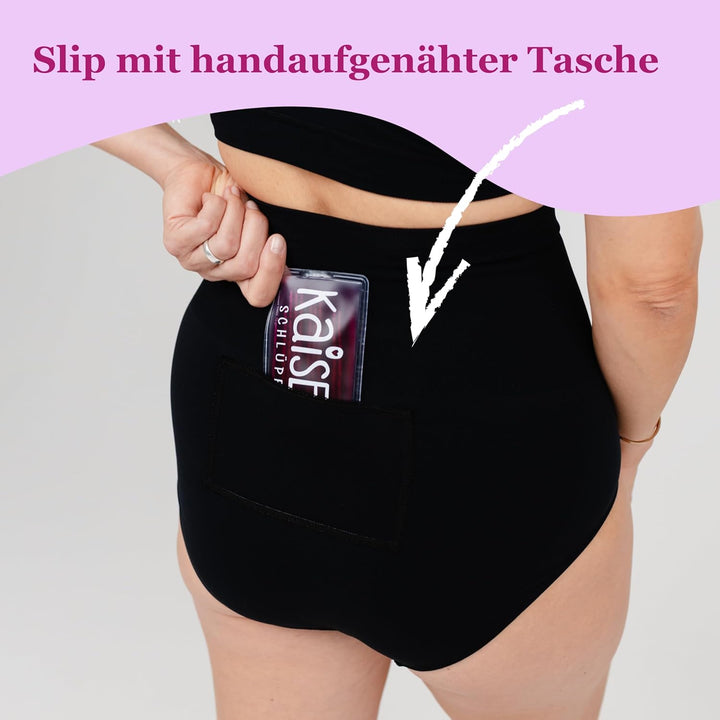Kaiserschlüpfer Rückenschmeichler - Schwarze Unterhose für Damen mit Zwei Wärmepads - die Wärmflasch