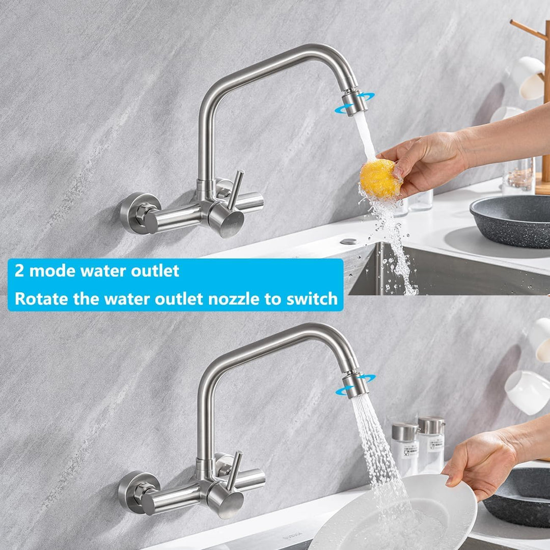 ONECE Wandmontage Wasserhahn Küche mit 2 Strahlarten, Küchenarmatur Wand Mischbatterie mit 360° dreh