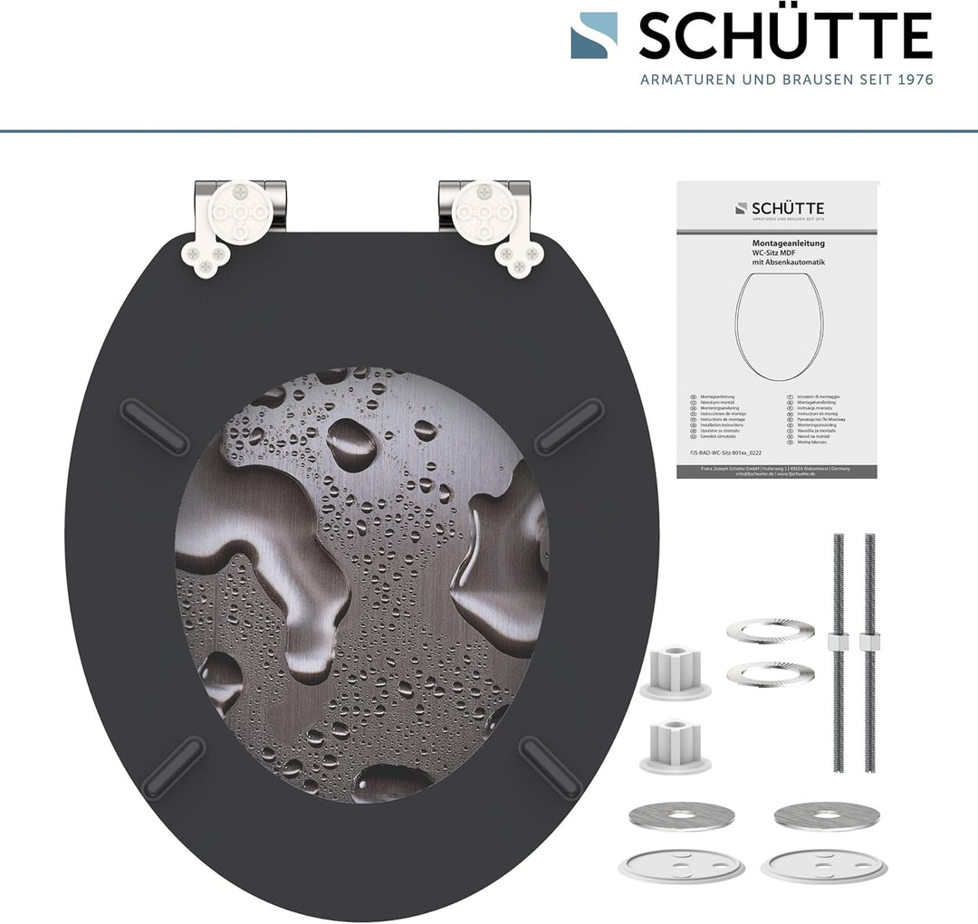 SCHÜTTE WC-Sitz Holzkern GREY STEEL, Toilettensitz Grau mit Absenkautomatik, passend für viele hande
