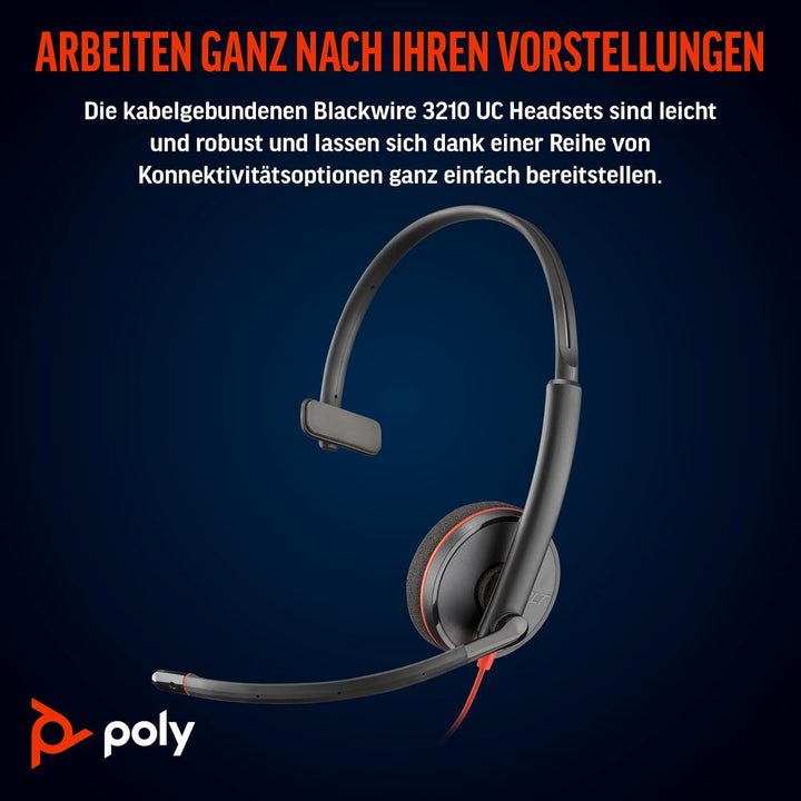 Schnurgebundenes USB-C-Headset Poly Blackwire 3210 – Noise Cancelling-Mikrofon – Ein-Ohr-Design – Ve