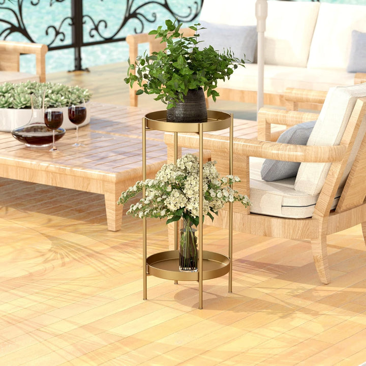 Ovicar Pflanzenständer für drinnen und draussen, Metall, Blumentopfhalter, Tisch, 2 Etagen, hoch, ro