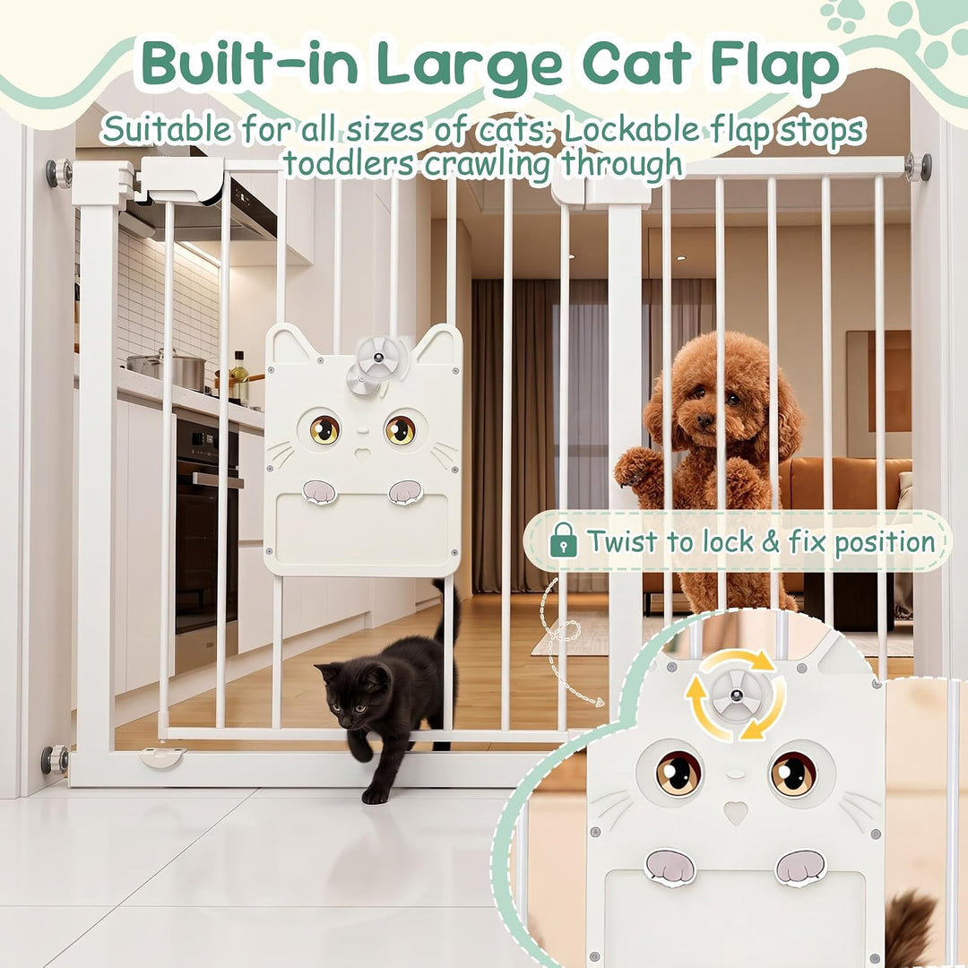UISEBRT Türschutzgitter Treppengitter ohne Bohren mit grosser Katzenklappe für Breiten 95-105 cm,180
