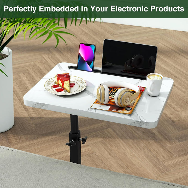 IBUYKE Beistelltisch C Form,360° Rotierbarer und Höhenverstellbar Sofatisch,Couchtisch für schmale R