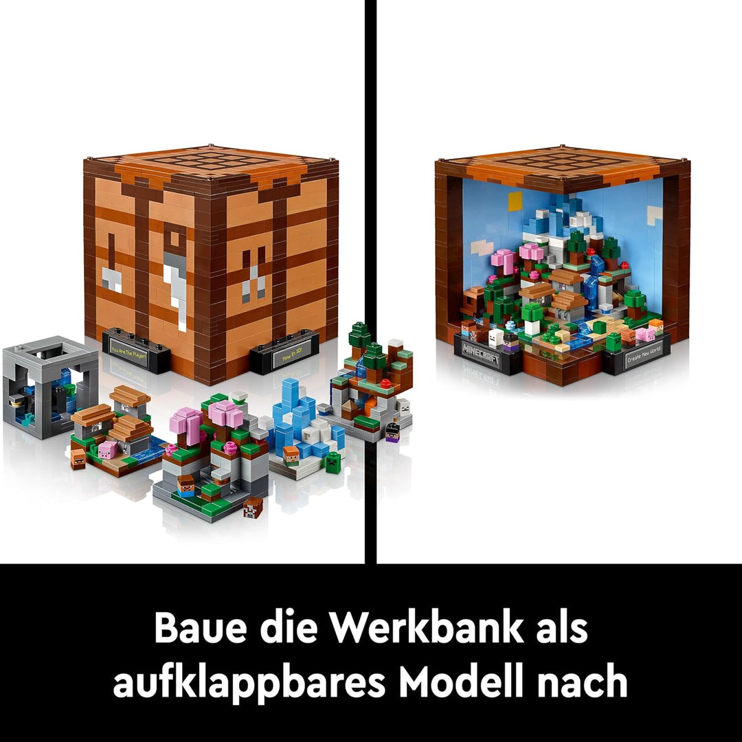 LEGO Minecraft Die Werkbank Bauset, Videospiel-Set mit 8 Figuren, darunter Steve, Alex, Kreaturen un