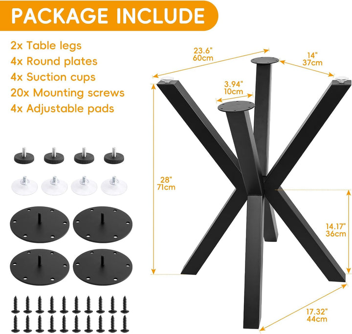 Homtone 2er-Set Schwerlast Metall Tischbeine, Industrielle Robuste DIY Spider Tischgestell für Runde