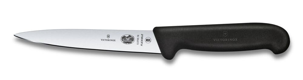 Victorinox Fibrox Filetiermesser, Scharfes Küchenmesser für Fleisch und Fisch, 16 cm, Gerade Klinge,