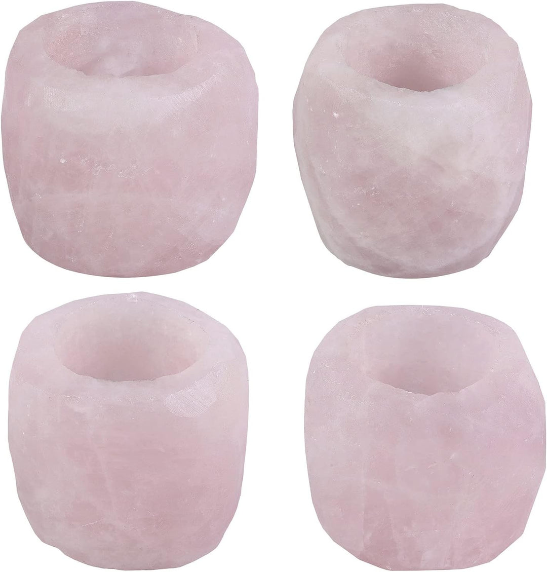 KYEYGWO Rosenquarz Natürlicher Oval Kristall Kerzenhalter Ornament, Heilung Stein Kerzenständer Poli