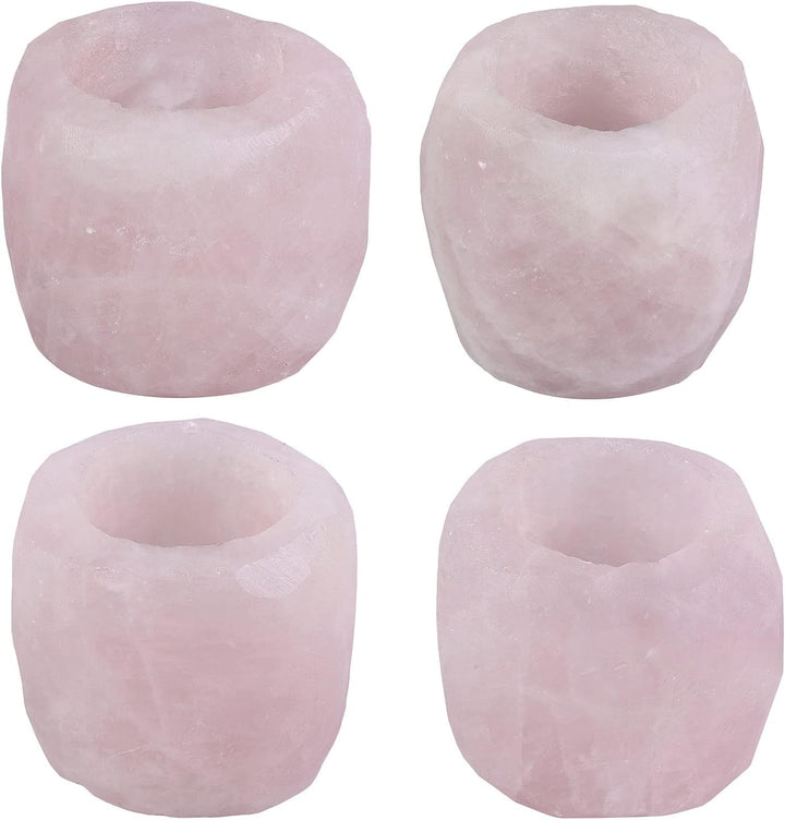 KYEYGWO Rosenquarz Natürlicher Oval Kristall Kerzenhalter Ornament, Heilung Stein Kerzenständer Poli