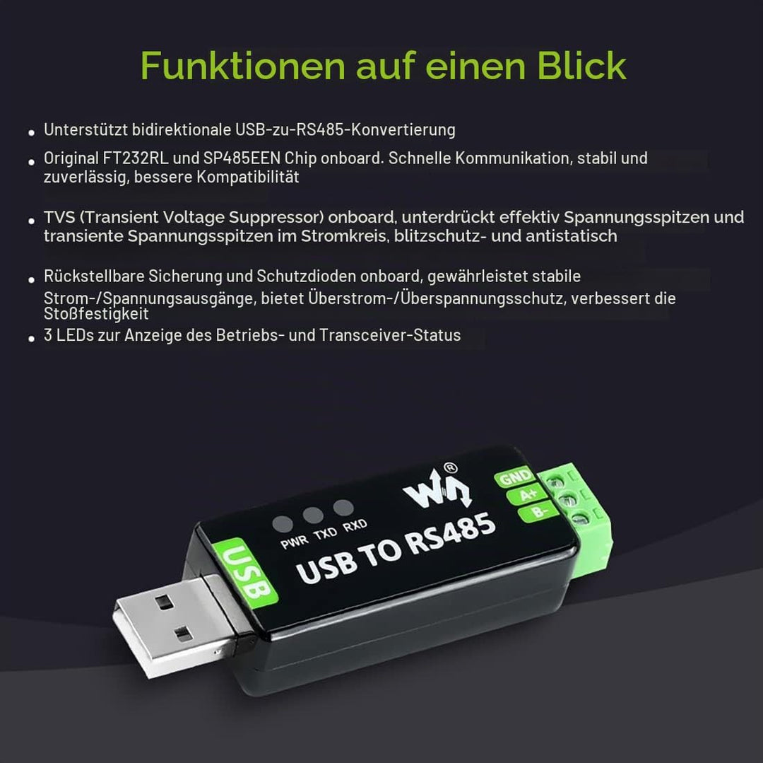 Waveshare Industrial USB to RS485 Converter with Original FT232RNL and SP485EEN Chips Automatic Tran