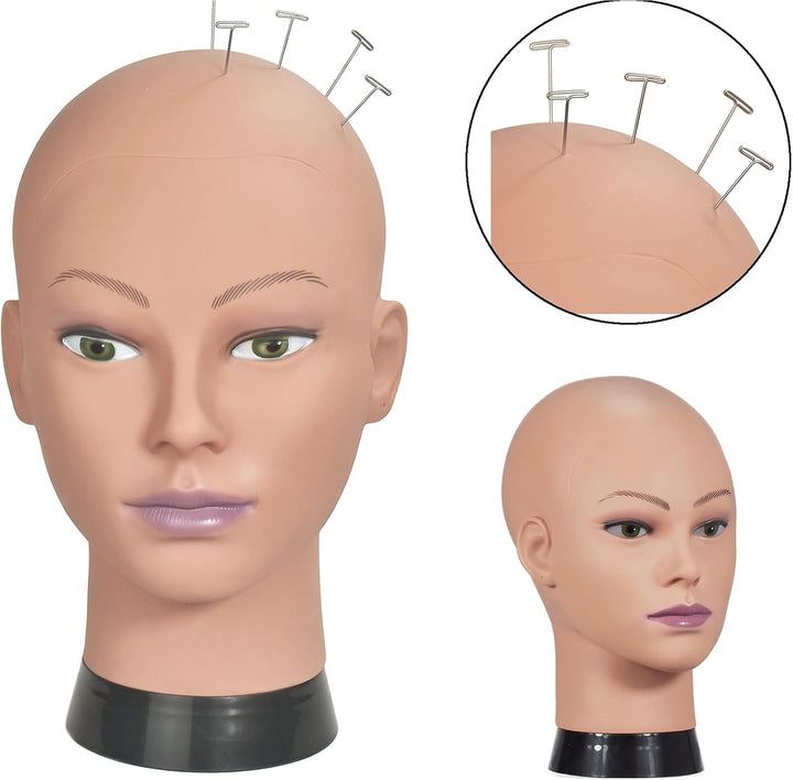 Bald Mannequin Head Professional Bald Head for Wigs,Glasses,Mask Making and Display,with a Free Clam
