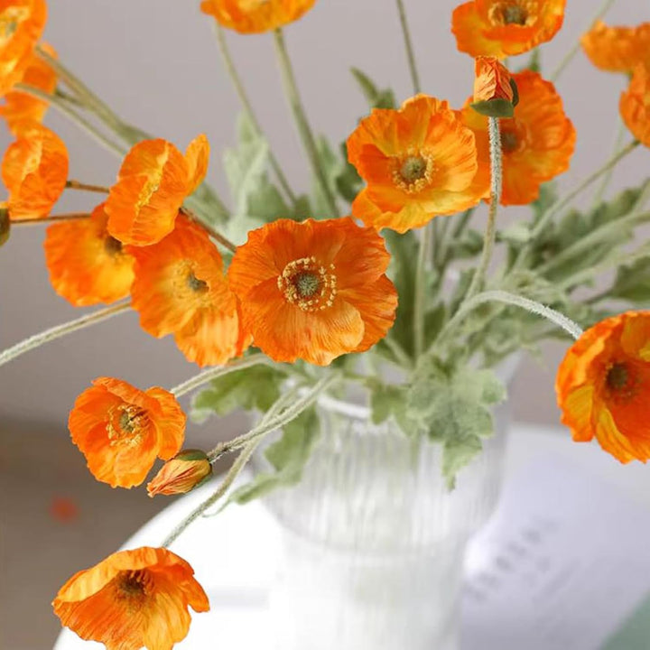 DUYONE Künstliche Mohnblumen-Seide, 6 Stiele, für Heimdekoration, Hochzeitsstrauss, Kunstblumen-Mitt