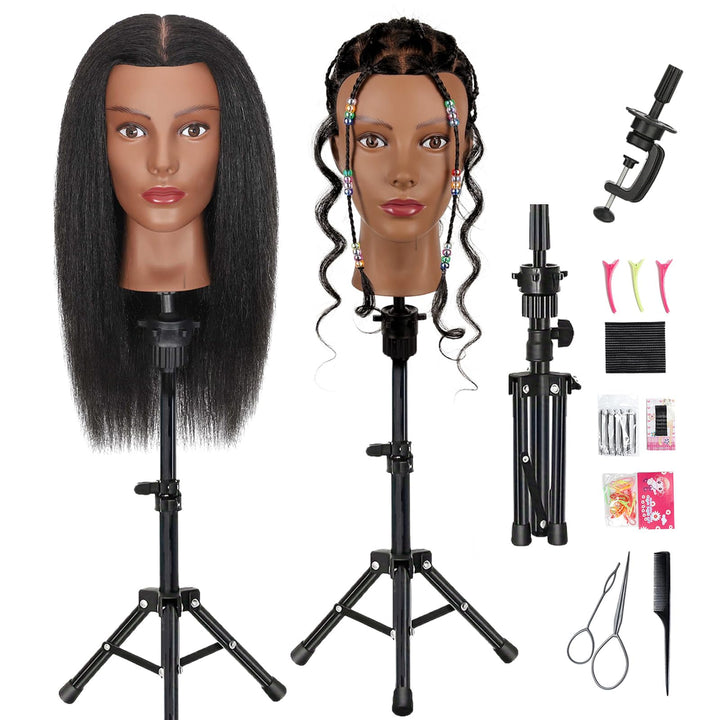 Opini 45,7 cm langer Mannequinkopf aus Echthaar mit 100 % Echthaar, Kosmetikpuppenkopf für Friseure,