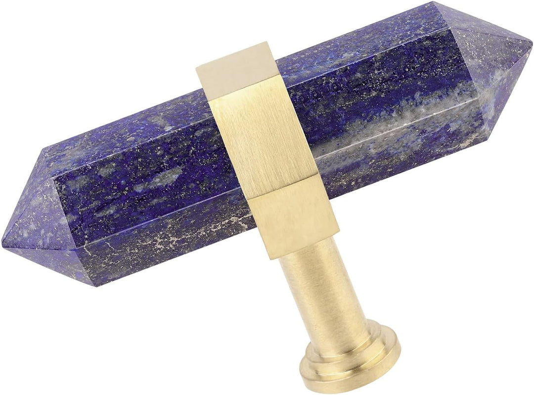 KYEYGWO 2 Stück Lapislazuli Heilstein Punkt Möbelknöpfe mit Schrauben, Messing Schubladenknöpfe Kris