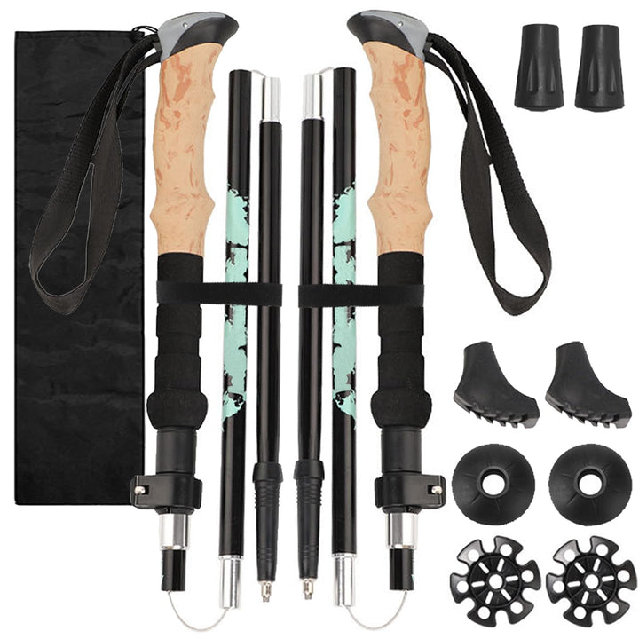 1 Paar Leicht Faltbar Wanderstöcke mit Gummipuffer, Nordic Walking Stöcke 110-125cm Verstellbar Tele