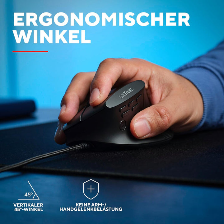 GXTrust 145 Rexxa Vertikale Gaming Maus mit Programmierbaren Tasten, 12.8k DPI, Ergonomische Maus mi