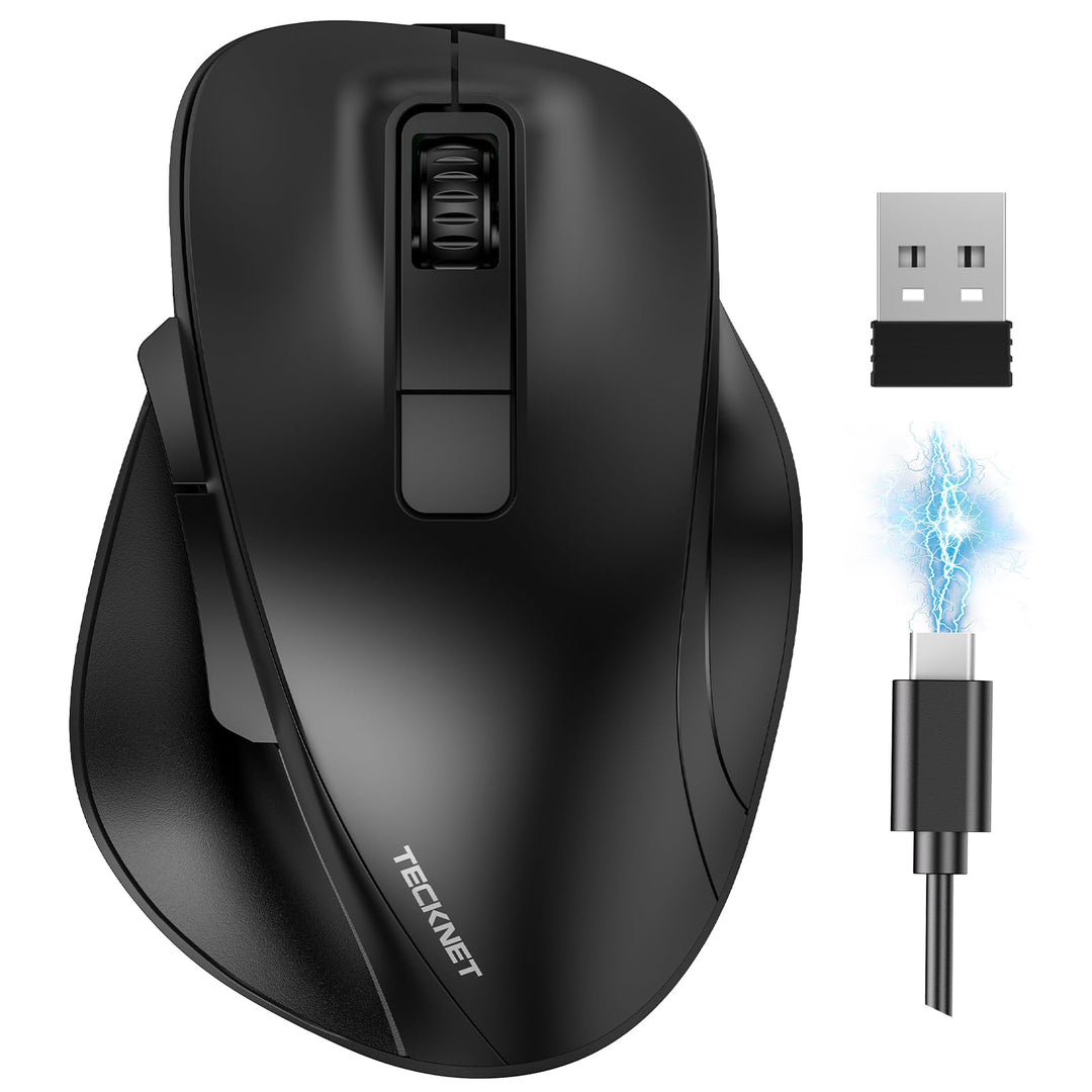 TECKNET Maus Kabellos, Bluetooth Maus Aufladbar mit 3 Gerät (2*Bluetooth+USB), 4800DPI, 6 Tasten, Si