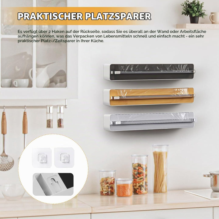 Frischhaltefolienspender mit Cutter - Magnetisch &amp; Klebe, ohne Bohren, Folienschneider für Frischhal
