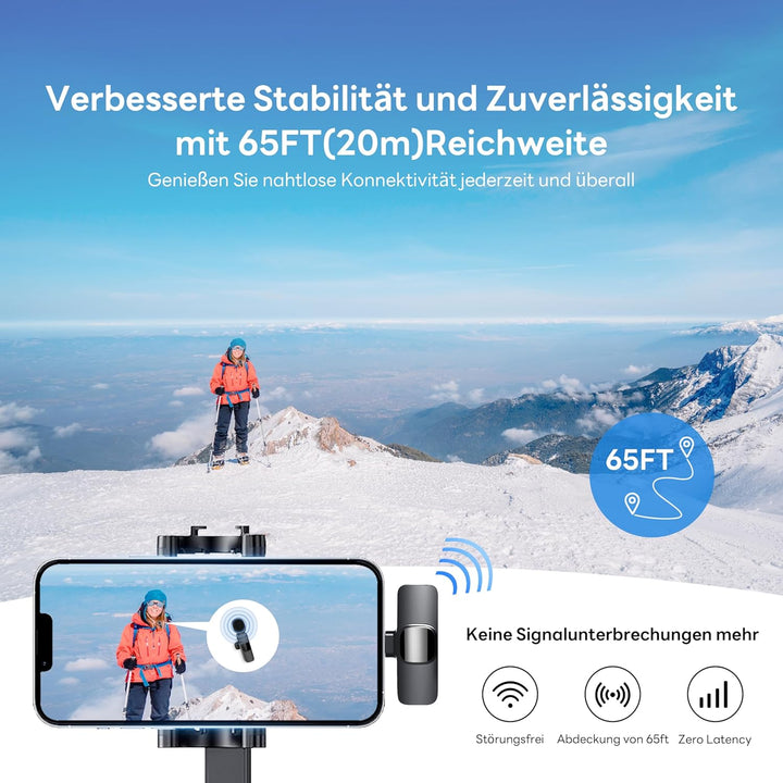 Qhot Kabelloses Lavalier Mikrofon für iPhone,iPad， Plug-and-Play-Mikrofon für Aufnahmen, Live-Stream