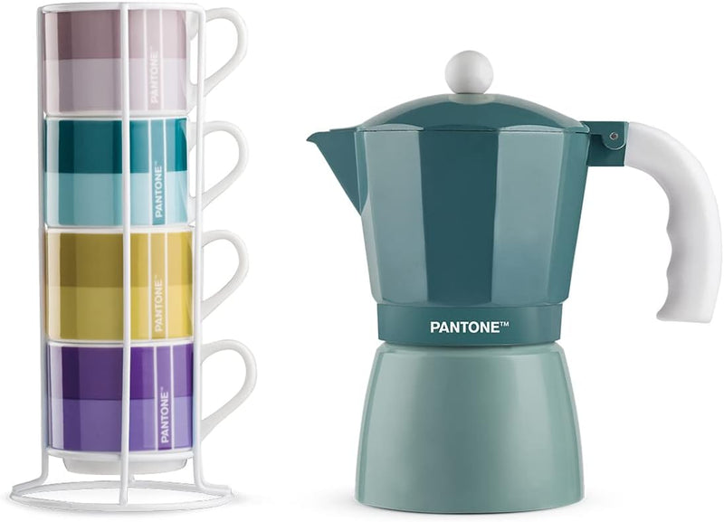 Egan Set mit 4 Kaffeetassen Impil. mit Metalrack Pantone Linear + Moka Blau 6 Tassen, PTCUP/6BE