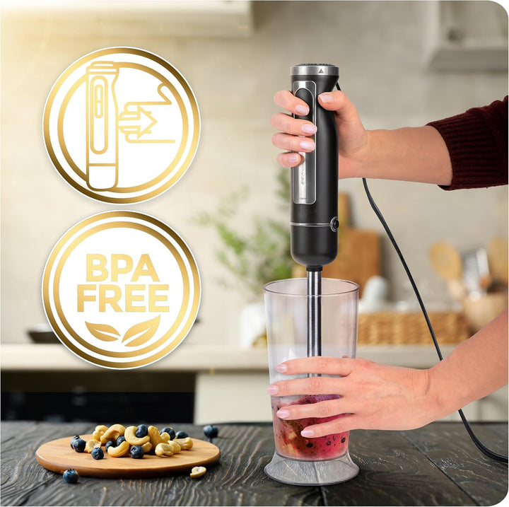 Berdsen Stabmixer Handmixer Pürierstab 1500W Multifunktional Mit Zubehör Turbo Funktion 800 ml Stahl
