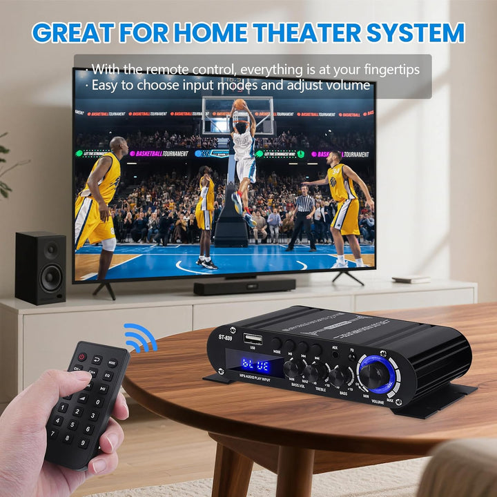HiFi-Verstärker ST-839 Bluetooth5.0 Stereo-Audioverstärker Receivers 2.1 Kanäle 25WX2+40W Max. 100W