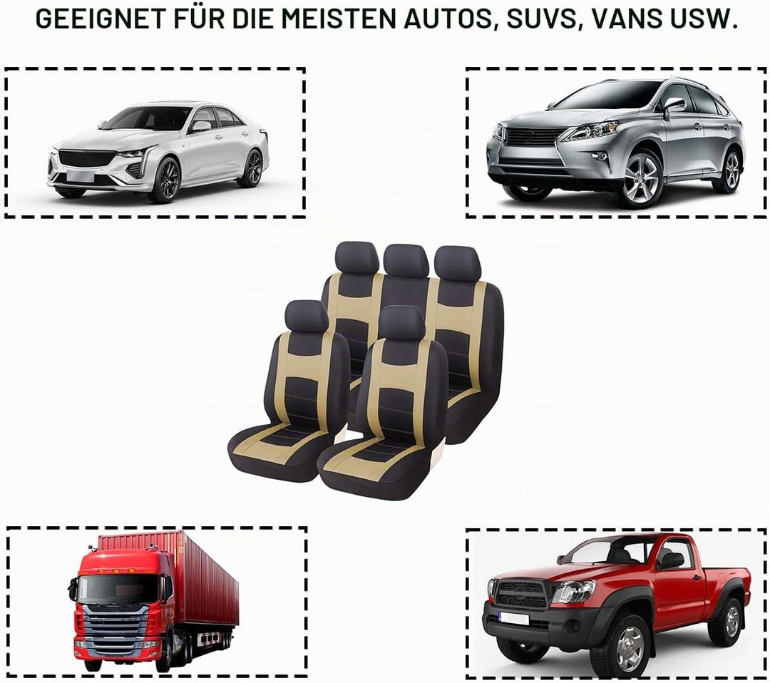 JNNJ 9 Stück Autositzbezüge Kompletter Satz, Klassisch Autositzbezüge Sitzschoner Auto Schonbezug Au