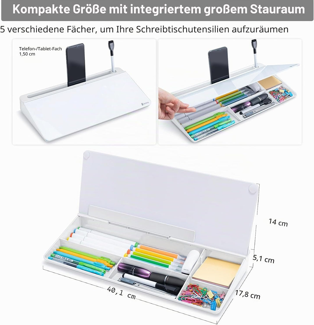 Varhomax Schreibtisch Organizer, Desktop Whiteboard Glas Weiss Mit Aufbewahrung Abwischbar, To Do Li