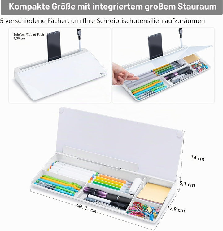 Varhomax Schreibtisch Organizer, Desktop Whiteboard Glas Weiss Mit Aufbewahrung Abwischbar, To Do Li