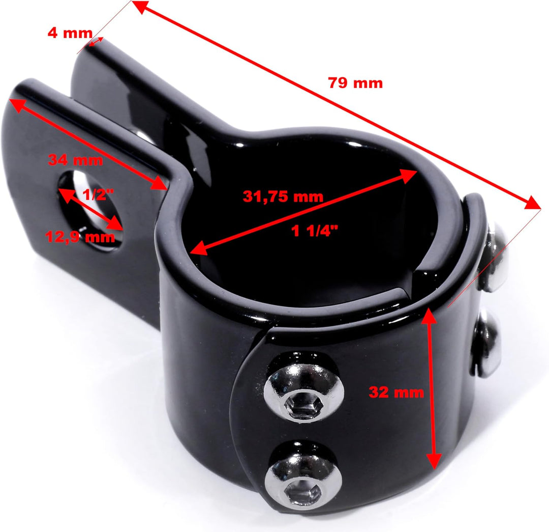 Befestigungsklemme 32 mm Schwarz Halterung 1¼ Zoll für Harley universal Sturzbügel Fussrasten Lenker