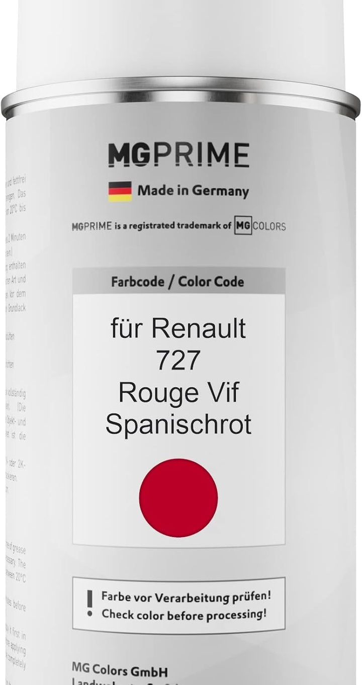 MG PRIME Autolack Sprühdosen Set für Renault 727 Rouge Vif/Spanischrot Basislack Klarlack Spraydose