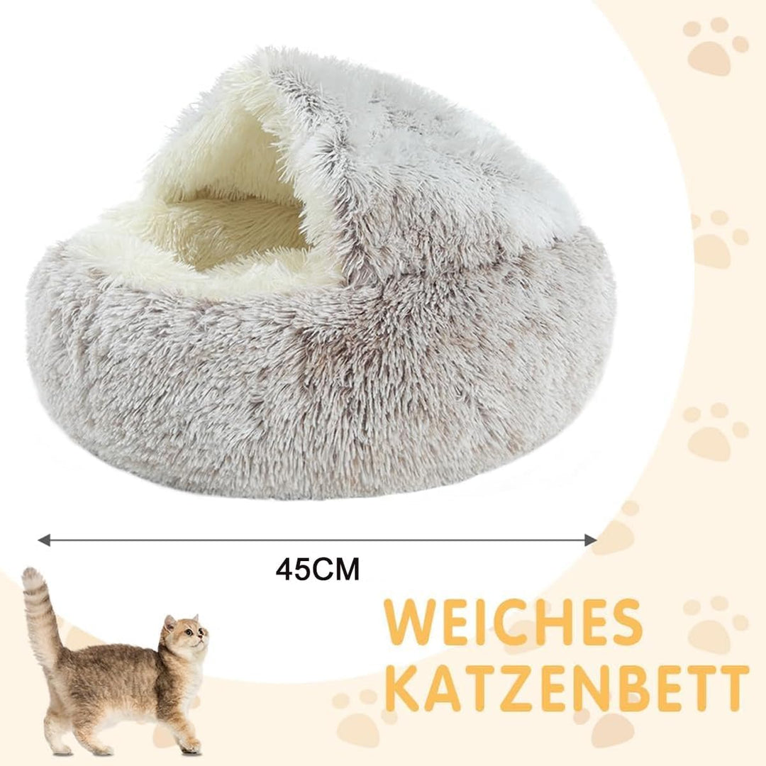 CUEMOON Flauschiges Katzenbett, rund, weiches Plüsch, Kleine Hunde und Katzen Haustierbett Waschbar