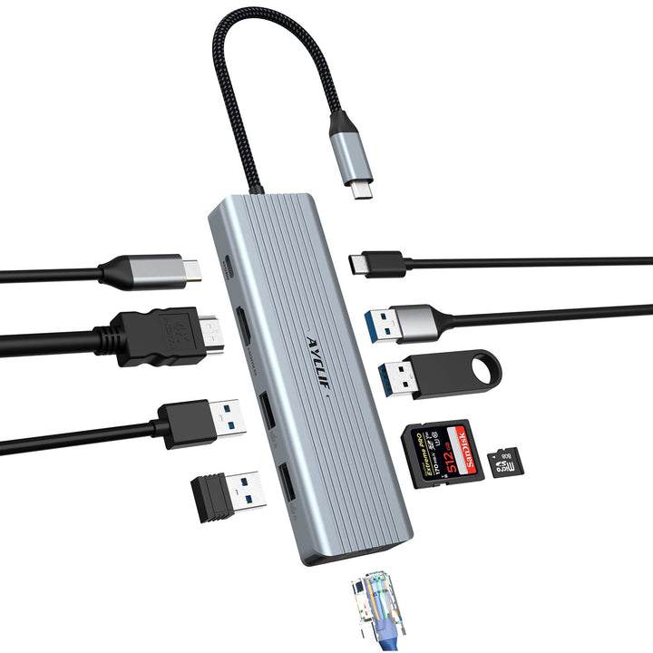 10 in 1 Dual Monitor AYCLIF USB C Hub, USB C -Dockingstation, Laptop USB C -Adapter (Gigabit Etherne