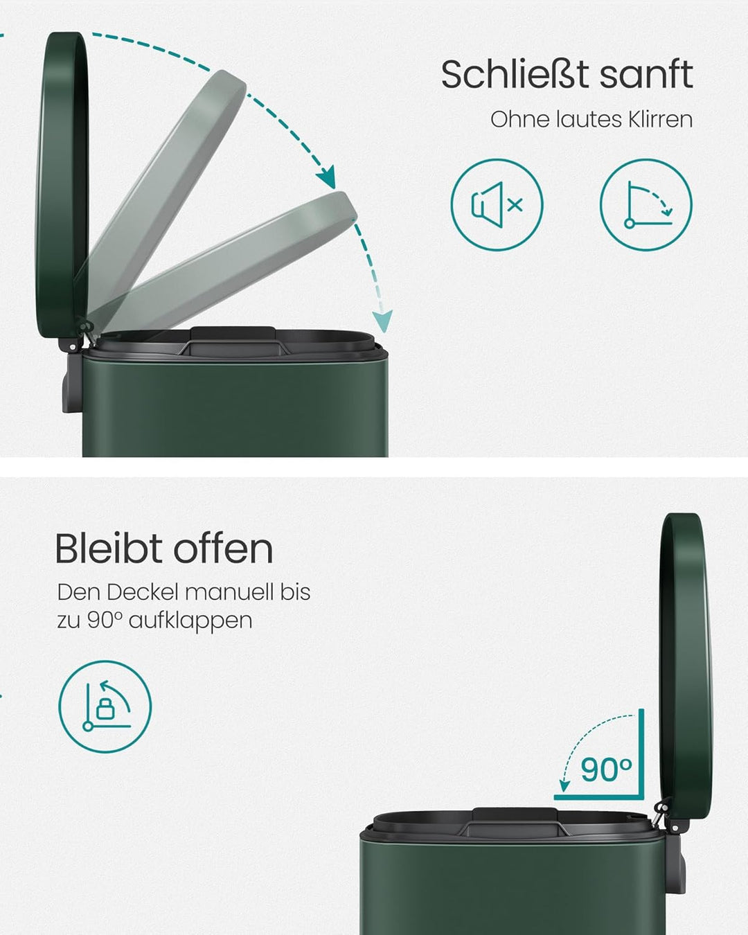 SONGMICS Mülleimer Küche, 50 Liter, Abfalleimer, Treteimer, mit Deckel, Softclose, Fusspedal, Stahl,