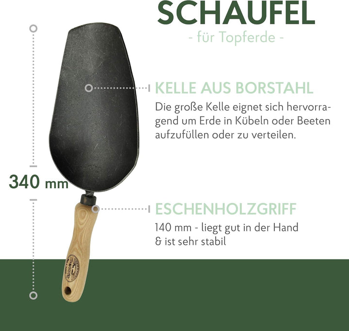 DeWit Gartenschaufel klein 34 cm I Profi Blumenschaufel aus Borstahl I FSC®-zertifizierte Handschauf