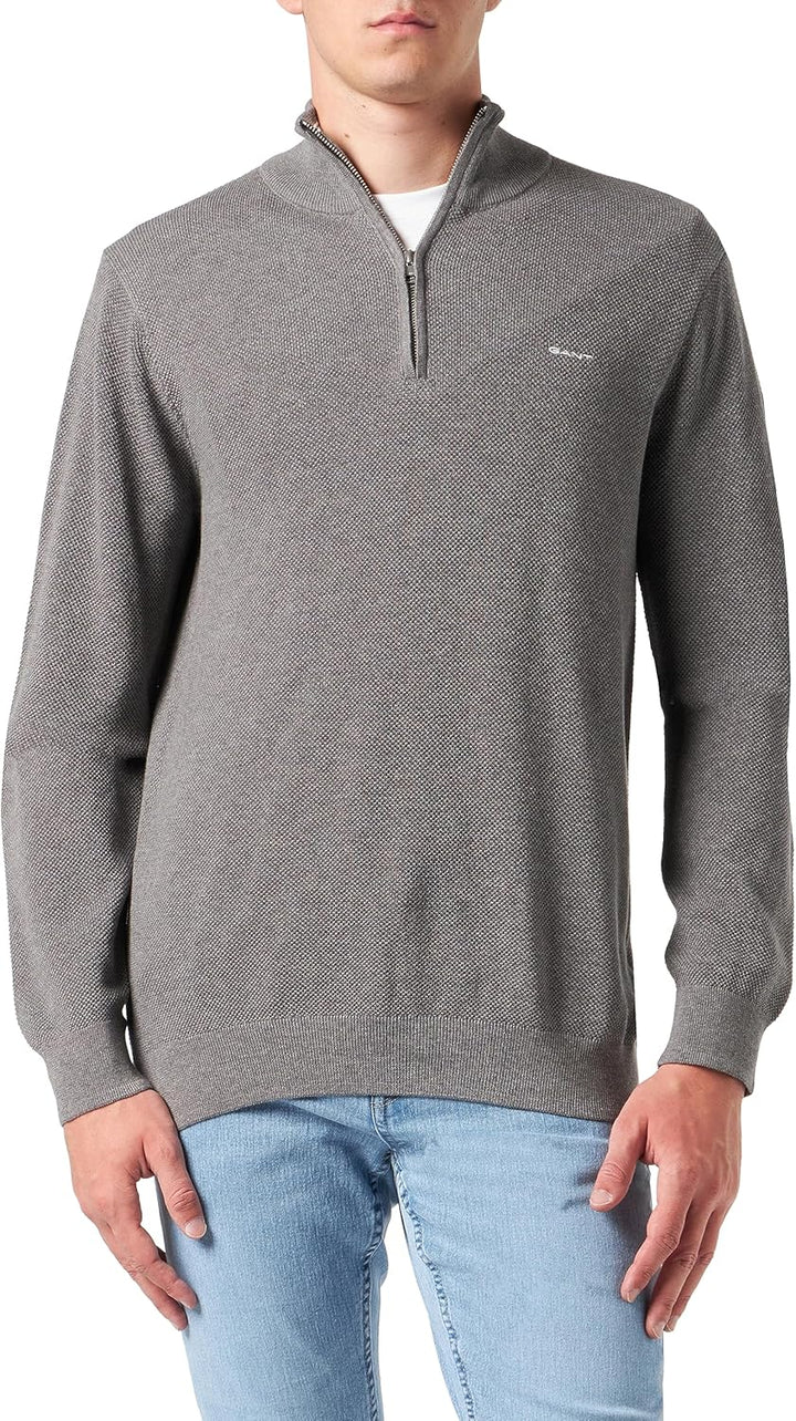 GANT Herren Cotton Pique Halfzip Pullover 3XL Dark Grey Melange, 3XL Dark Grey Melange