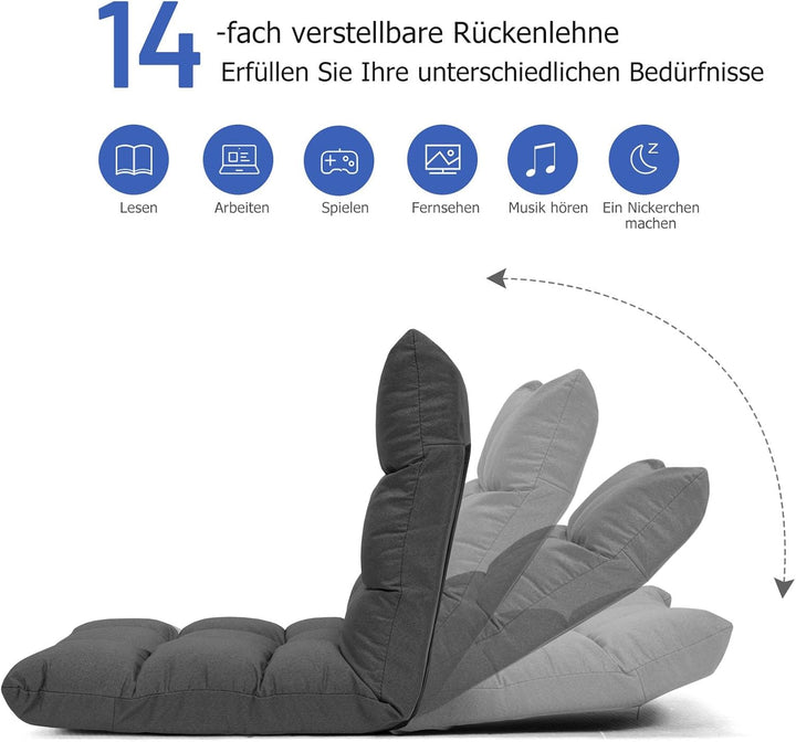 RELAX4LIFE Bodenstuhl Faltbar, Lazy Sofa, Meditationsstuhl, Bodensessel mit Verstellbarer Lehne, für