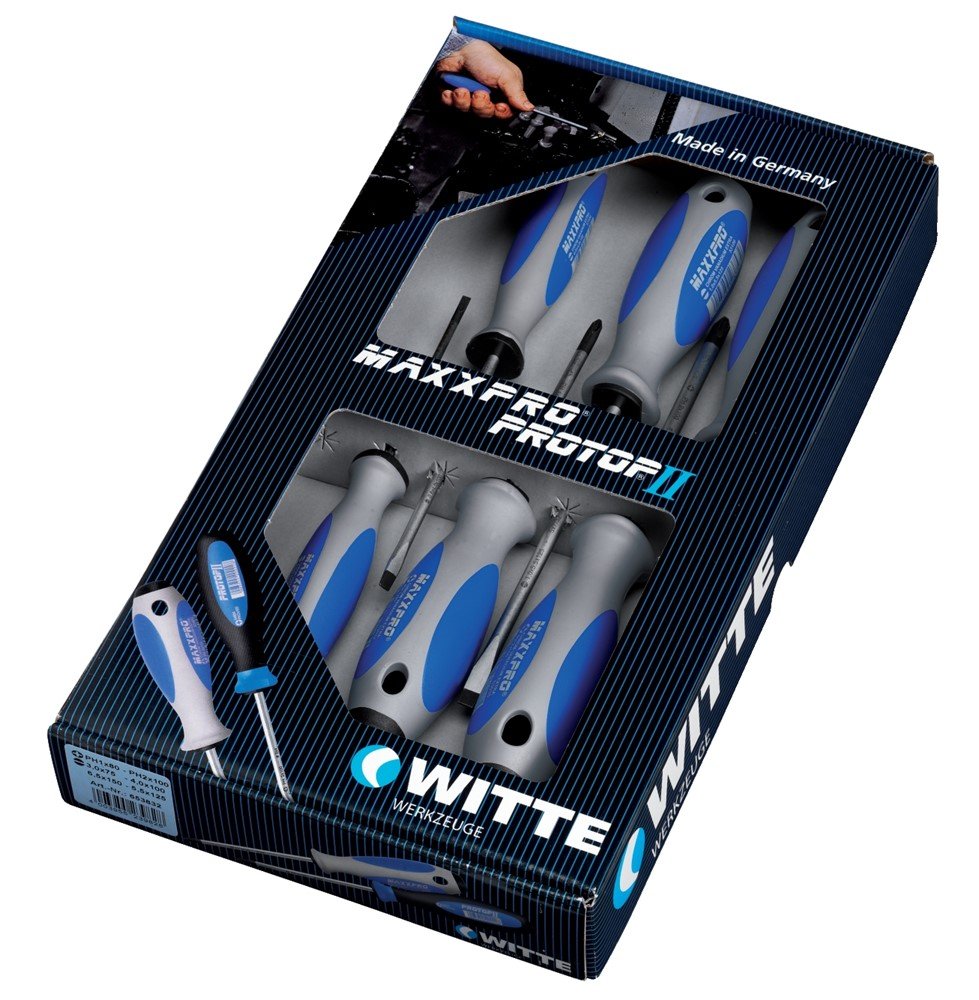 Witte 653832 Maxxpro-Schraubendreher-Satz 6-teilig, SB/PH 1/PH 2 in Kartonverpackung