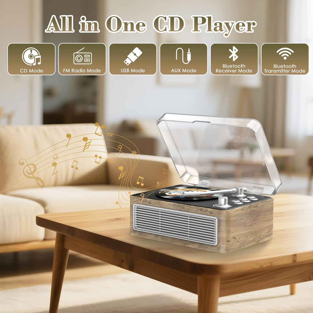 Gueray Tragbarer Bluetooth CD-Player mit Lautsprechern 3600mAh Wiederaufladbarer Vintage CD Spieler