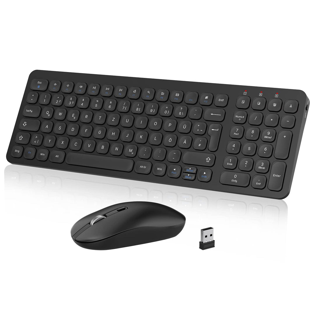cimetech Tastatur Maus Set Kabellos, 2.4G Ultraslim Kabellose Tastatur mit Funkmaus, QWERTZ Deutsche