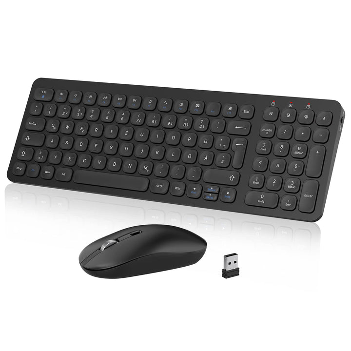 cimetech Tastatur Maus Set Kabellos, 2.4G Ultraslim Kabellose Tastatur mit Funkmaus, QWERTZ Deutsche