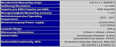 Drehstromzähler Stromzähler Starkstrom Zwischenzähler 380/400V kWh digital DIN-Hutschiene MID-geeich