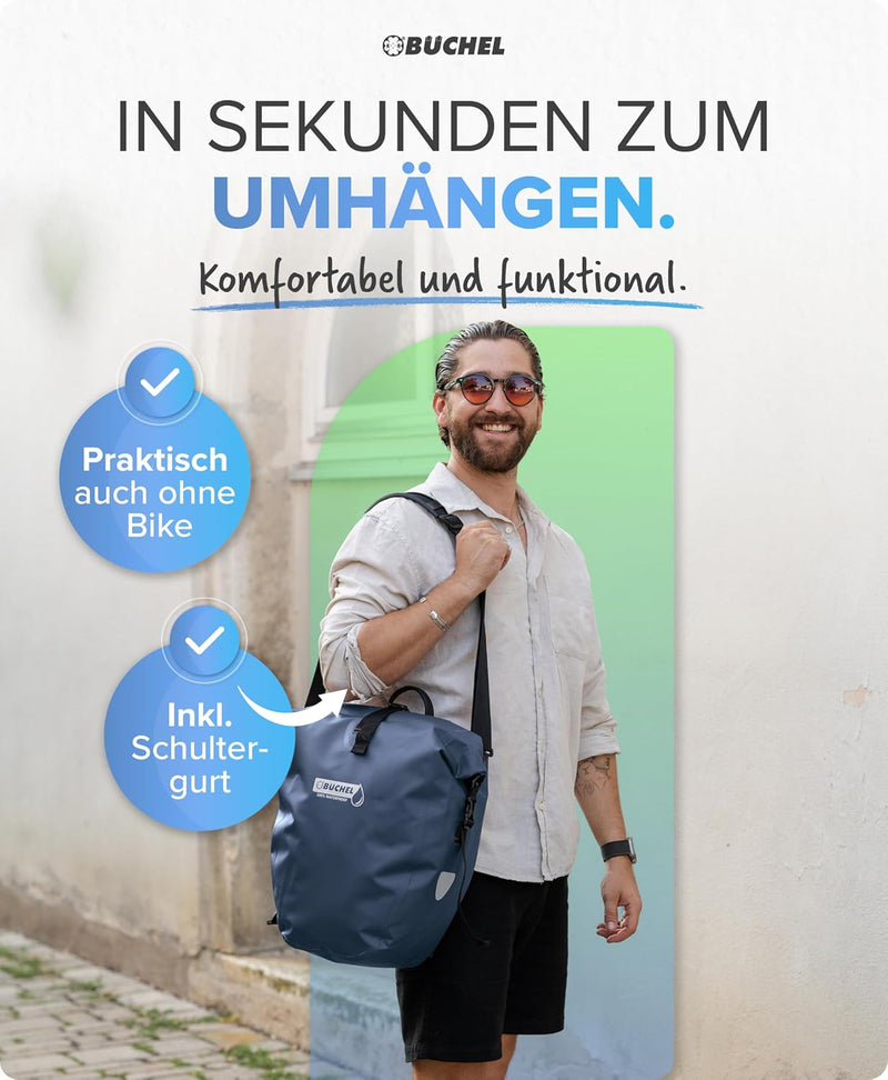 Büchel Fahrradtasche für Gepäckträger I 25.4 L - 100% Wasserdicht I mit Tragegriff und Schultergurt